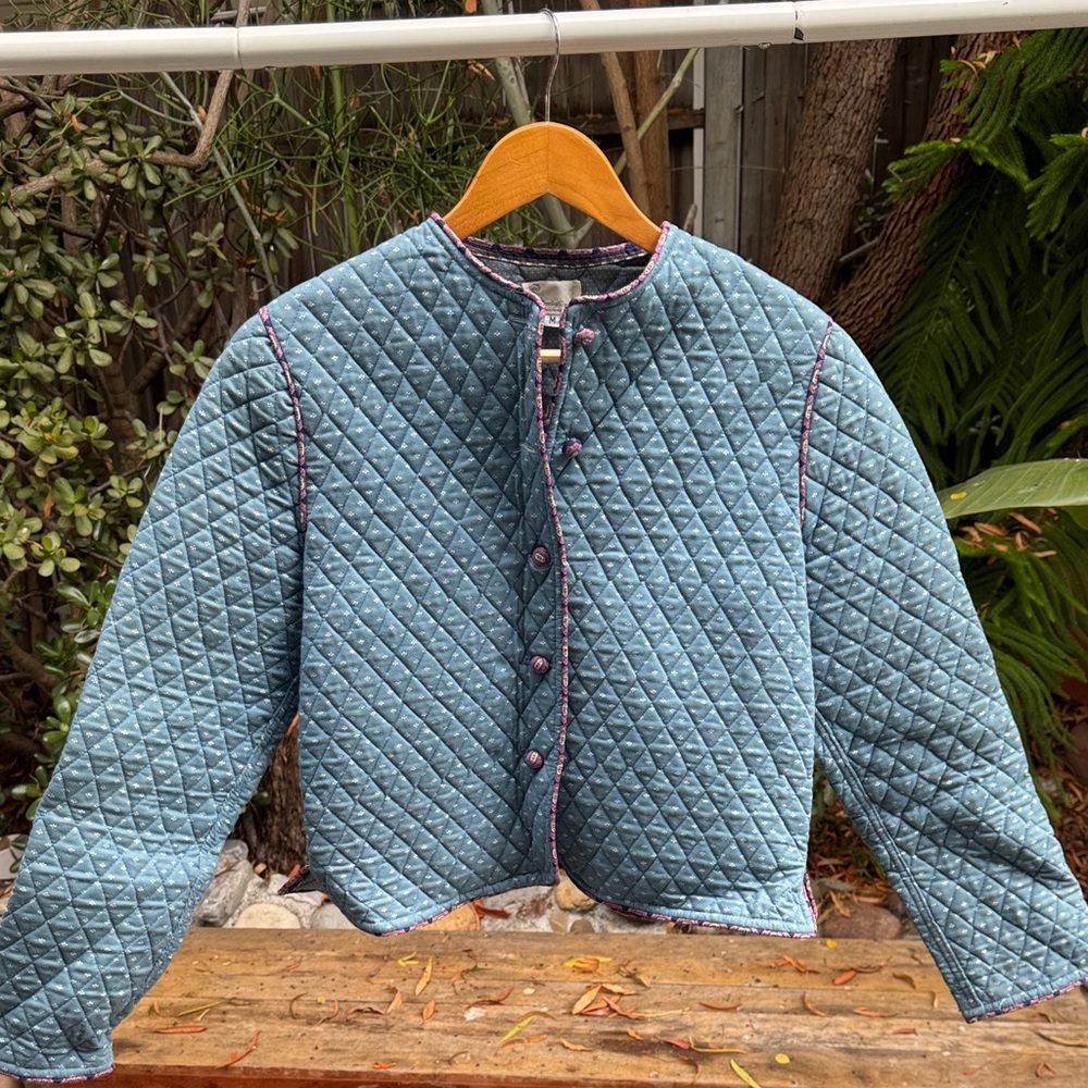 Quilted Blue Jacket with Pink Trim